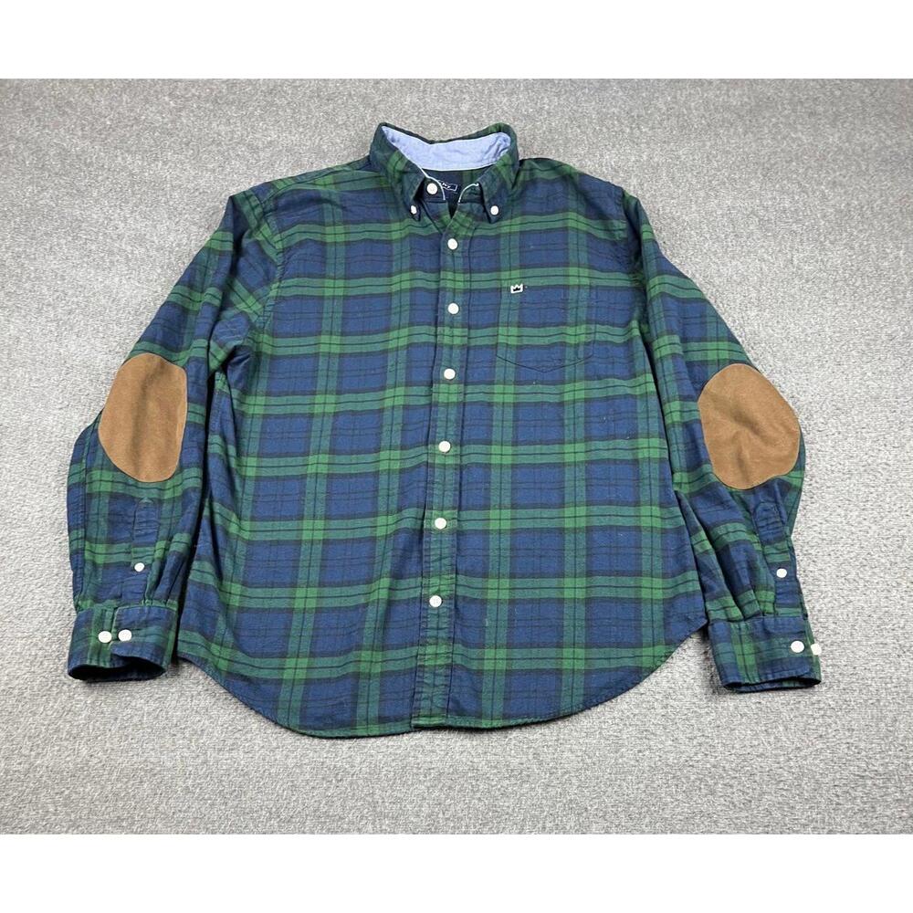 Crown & Ivy Classic Fit Men's Plaid Button-Down Shirt with Elbow Patches‎ Medium